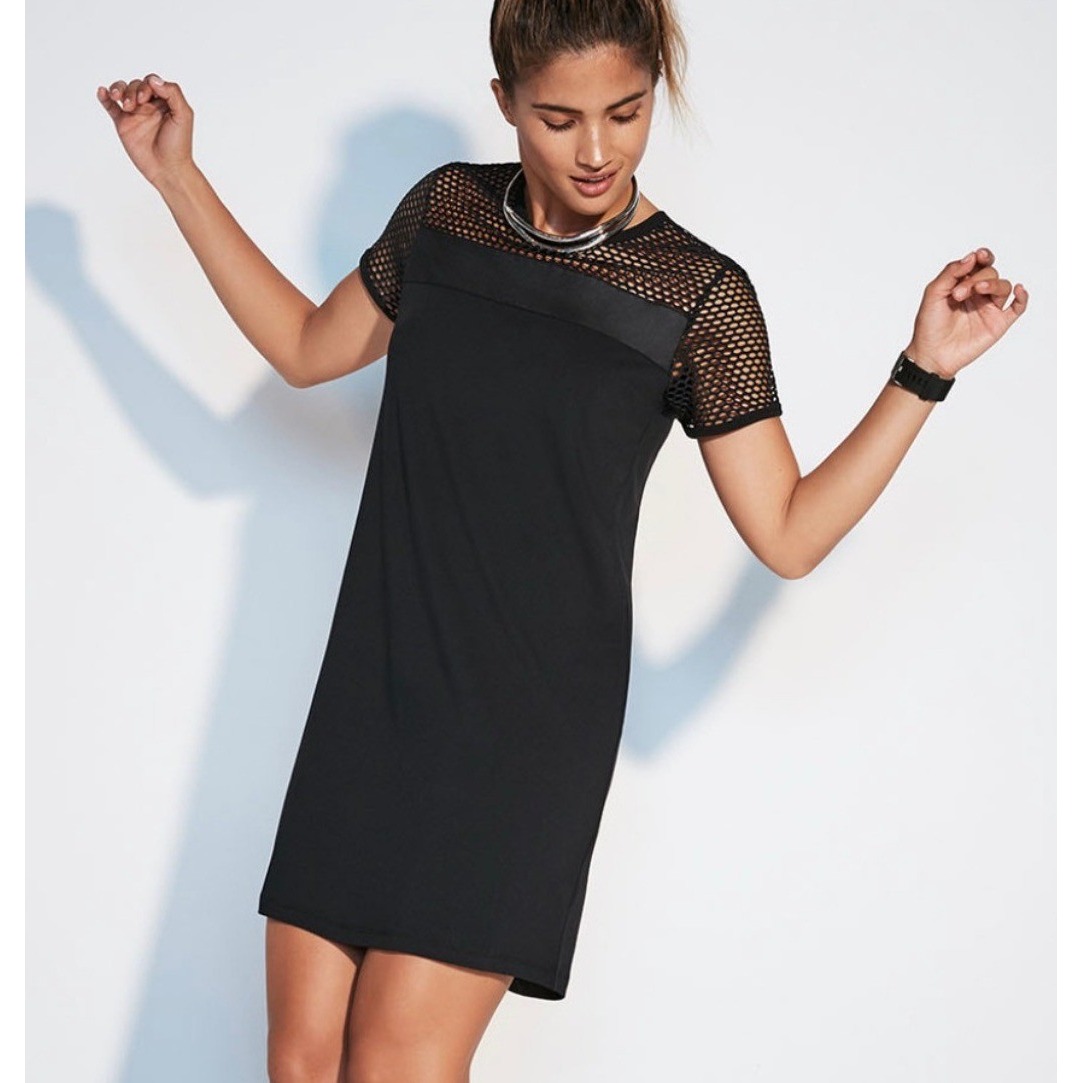 Fabletics Active Dress Womens Medium Black Mesh Yoke Short Sleeve